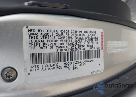 2002 Lexus Sc 430 from USA, damaged, VIN JTHFN48Y520033641